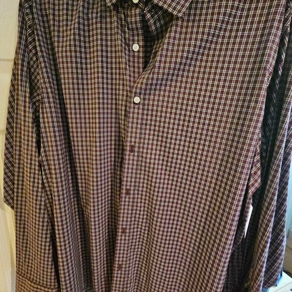 Untuckit Men's 2XL Burgundy Plaid Dress Shirt